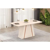 Mesa de Sala Jantar Gabi c/ Tampo Madeirado c/ Vidro Curvo 170x90cm Off White/Freijó - DJ Móveis