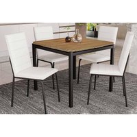 Conjunto: Mesa de Cozinha Reno c/ Tampo de Madeira 90cm e 4 Cadeiras Amsterdã Preto - ano Branco - Kappesberg