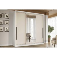 Guarda Roupa Casal 3 Portas de Correr (1 c/ espelho) e 4 Gavetas Valência Branco/Creme - Politorno