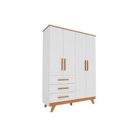 Guarda Roupa 4 Portas c/ e 3 Gavetas Retrô Branco/Amendoa - Peroba