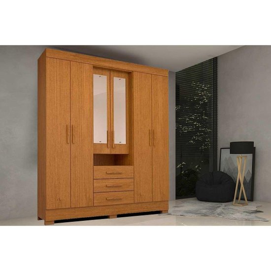 Guarda Roupa 6 Portas (2 c/ Espelho) e 9 Gavetas Débora Cinamomo - ACP
