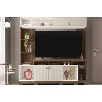 Home p/ TV até 65 Pol Sinfonia c/ 3 Portas e 7 Nichos 200x203cm Nogueira/Off White Mr - Caemmun