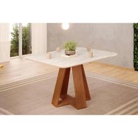 Mesa de Sala Jantar Kiara c/ Tampo Madeirado c/ Vidro Curvo 120x90cm Freijo/Quartzo - DJ Móveis