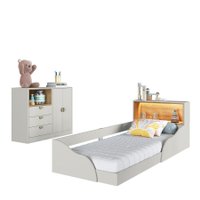 Quarto Infantil com cama solteiro com iluminação LED Montessoriano LILLE Arenas - Branco