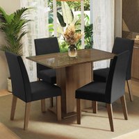Conjunto Sala de Jantar Mesa Tampo de Vidro Com 4 Cadeiras Zion Madesa - Rustic/Oxford