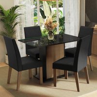 Conjunto Sala de Jantar Mesa Tampo de Vidro 4 Cadeiras Zion Madesa - Rustic/Preto/Oxford