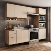 Armário de Cozinha Completa c Balcão Miami Box Carraro Off White c Freijó