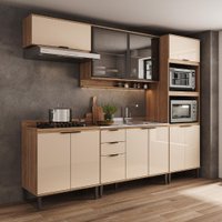Armário de Cozinha Completa c Balcão Miami Design Carraro Off White c Freijó