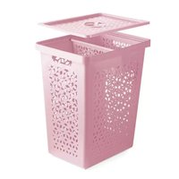 Conjunto Cesto para Roupas 55Litros com Tampa e Cesto Interno 6L p/ Peças Pequenas UZ Rosa