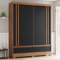 Guarda Roupa 2 Portas deslizantes 2 Gavetas com P&eacute;s e Aplique Ripado