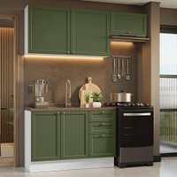 Armário de Cozinha Compacta 180 cm Branco/Verde Vik Madesa 02