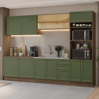 Armário de Cozinha Completa 310 cm Rustic/Verde Vik Madesa 01
