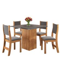 Conjunto de Mesa Sala de Jantar Quadrada 0,90m 4 Cadeiras Lord Madeirado / Cinza Veludo Viero