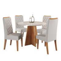 Conjunto de Mesa Sala de Jantar Redonda 0,90m 4 Cadeiras Fin Madeirado Veludo Viero