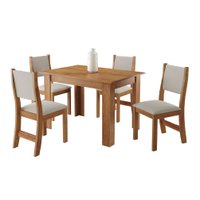 Conjunto de Mesa Sala de Jantar 1,10m 4 Cadeiras Place Madeirado/Marfim Veludo Viero