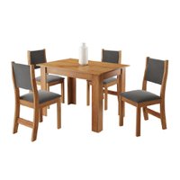 Conjunto de Mesa Sala de Jantar 1,10m 4 Cadeiras Place Madeirado / Cinza Veludo Viero