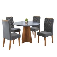 Conjunto de Mesa Sala de Jantar Redonda 0,90m 4 Cadeiras Fin Madeirado / Cinza Veludo Viero