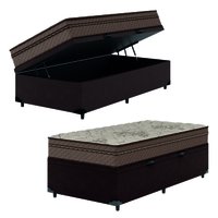 Cama Box Baú Solteiro Colchão Com Molas Ensacadas Tokio 88x188x66cm Marrom Umaflex