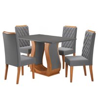 Conjunto de Mesa Sala de Jantar 1,20m 4 Cadeiras Veneto Madeirado / Cinza Veludo Viero