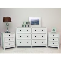 Cômoda 6 Gav+2 Mesas de Cabeceira Ditália DM-217 DM-111 Cor:Branco