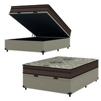 Cama Box Baú Casal Colchão Com Molas Ensacadas Tokio 138x188x66cm Marrom/Bege Umaflex
