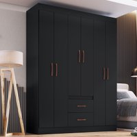 Guarda-Roupa Casal Sidney 6 Portas 2 Gavetas Preto - Doripel Móveis