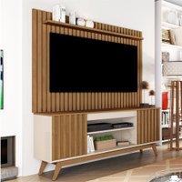 Rack com Painel para TV Até 65 Polegadas Malibu 2 Portas Ripado Off White/Freijó - Giga Móveis