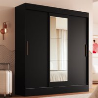 Guarda-Roupa Casal Londes 3 Portas 2 Gavetas com Espelho 100% Mdf Preto - Doripel Móveis