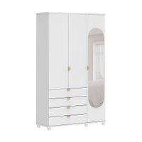 Guarda-Roupa Casal com Espelho Look 3 Portas 4 Gavetas Branco