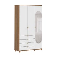 Guarda-Roupa Casal com Espelho Look 3 Portas 4 Gavetas Branco e Freijó