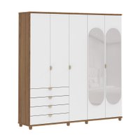 Guarda-Roupa Casal com Espelho Look 5 Portas 4 Gavetas Branco e Freijó
