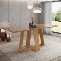 Mesa Lins para 6 lugares Tampo de 200cm canto arredondado com vidro e p&eacute;s em &acirc;ngulo
