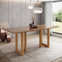 Mesa Yara para 6 lugares Tampo de 200cm canto arredondado com vidro e detalhe com acabamento em corda