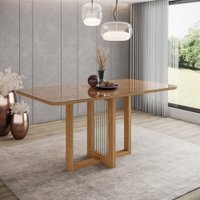 Mesa Natali para 6 lugares Tampo de 160cm canto arredondado com vidro e Detalhe com acabamento em metal