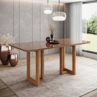 Mesa Yara para 6 lugares Tampo de 160cm canto arredondado com vidro e detalhe com acabamento em corda