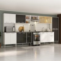 Armário de Cozinha Modulada Completa Compacta 399cm com Balcão de Pia Multimóveis MP2279 Branco/Preto