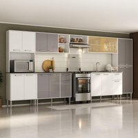 Armário de Cozinha Modulada Completa Compacta 399cm com Balcão de Pia Multimóveis MP2279 Branco/Lacca Fumê