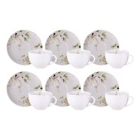 Jogo 6 Xícaras de Chá com Pires 250ml Porcelana Decorada Tramontina Magnólia
