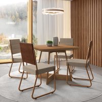 Conjunto Sala de Jantar 4 Cadeiras Charlotte Carraro Nogal Rosê