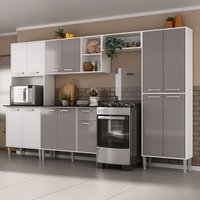 Armário de Cozinha Modulada Completa Compacta 294cm com Balcão de Pia Multimóveis MP2280 Branco/Lacca Fumê