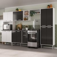 Armário de Cozinha Modulada Completa Compacta 294cm com Balcão de Pia Multimóveis MP2280 Branco/Preto