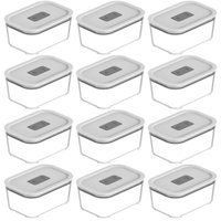 Kit 12 Potes Hermético De Vidro 725ml Marmita OU Fresh Lock Branco Retangular