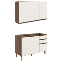 Armario Aereo Balcao Pia 120 cm MDF Kali Carvalho Toq Off White Cetim Nicioli