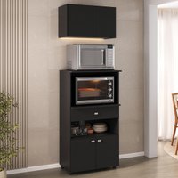 Kit Armário de Cozinha 62,5cm com Balcão para Forno/Micro-ondas Multimóveis MP2281 Preto