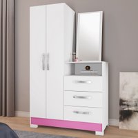 Cômoda Italy 2 Portas 3 Gavetas Branco New/Rosa - Pnr Móveis