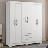 Guarda-Roupa Casal Estelar 6 Portas 2 Gavetas Branco New/Rosa - Pnr Móveis