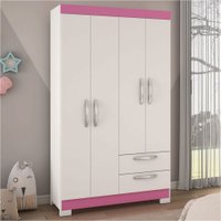 Guarda-Roupa Infantil 4 Portas 2 Gavetas Essen Flex Rosa/Branco - Pnr Móveis