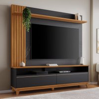 Estante para TV Até 65 Polegadas 2 Portas Ripado Hill Preto Tx/Freijó Trend - Pnr Móveis