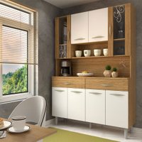 Armário de Cozinha com Balcão Sansa 8 Portas 2 Gavetas com Vidro Ripado 3d Freijó/Supremo - Panorama Móveis