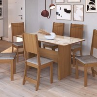 Conjunto Sala de Jantar Fidelitá Atenas 150cm Com 6 Cadeiras Freijó/Off-White Assento Linho